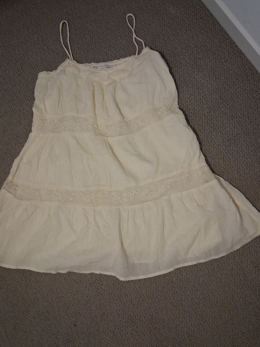 Women's Cream Tiered Spaghetti-Strap Mini Dress